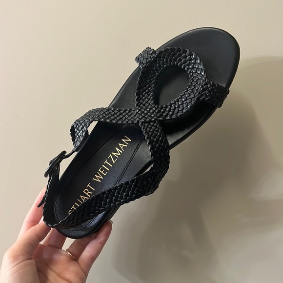 Stuart Weitzman Black Leather Sandals - Picture 1 of 3